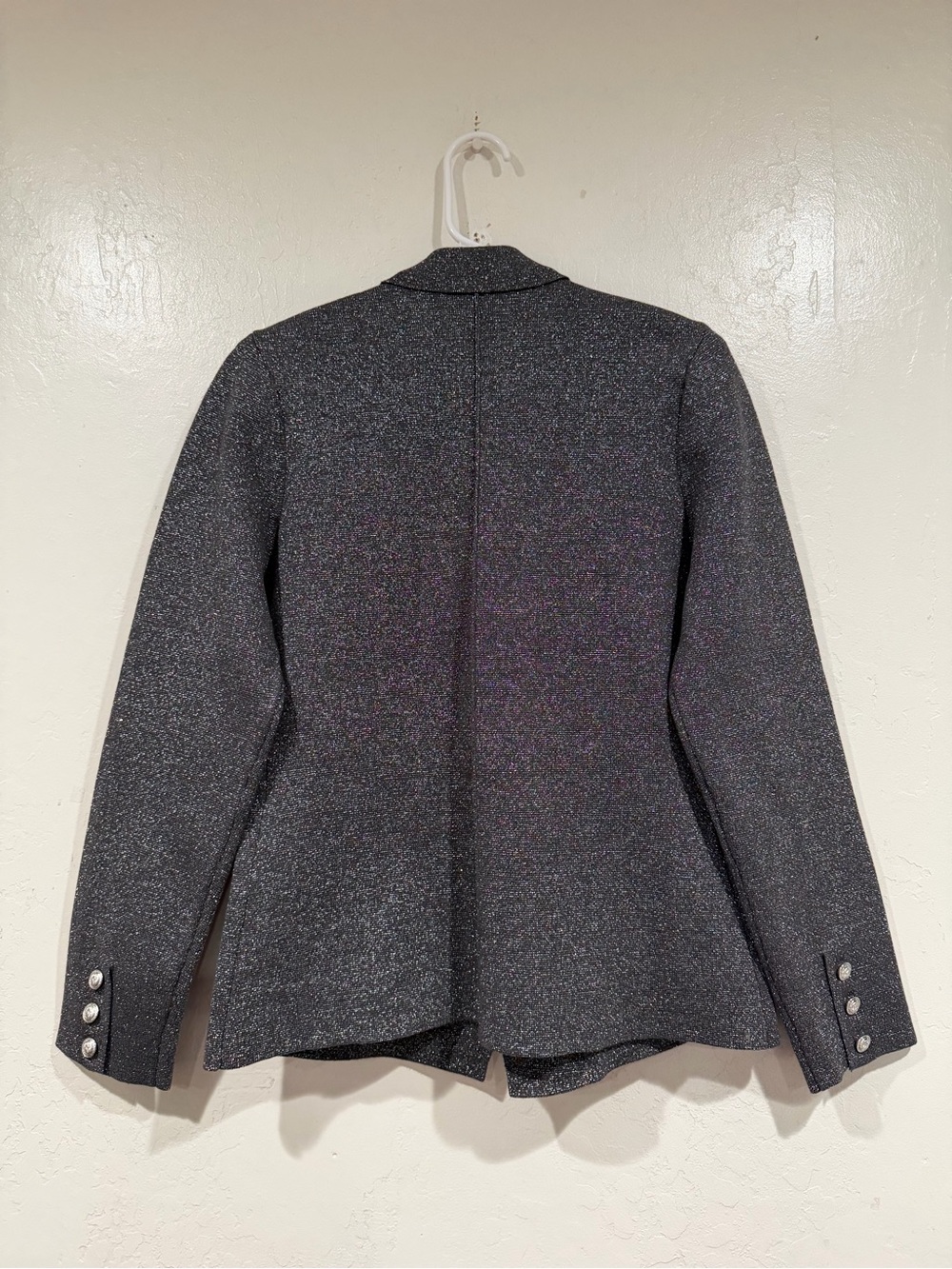 L'AGENCE Dark Shadow Silver Lurex Kenzie Metalic Knit Double Breasted Blazer NWT - Picture 3 of 7